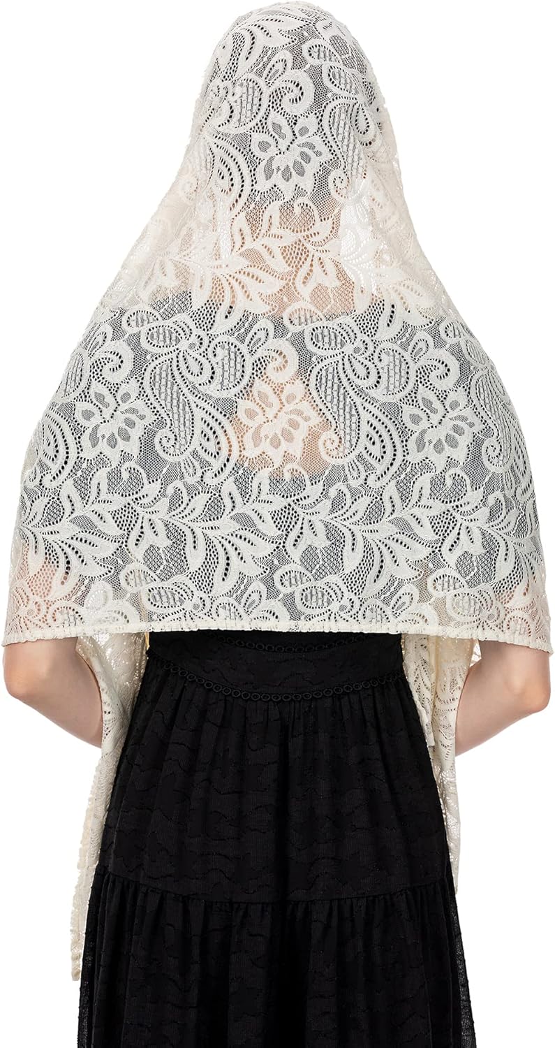 Wgior Rectangular Chapel Veil Scarf Catholic Church Veils Mantilla Wrap Shawl Mass Head Covering - Image 2